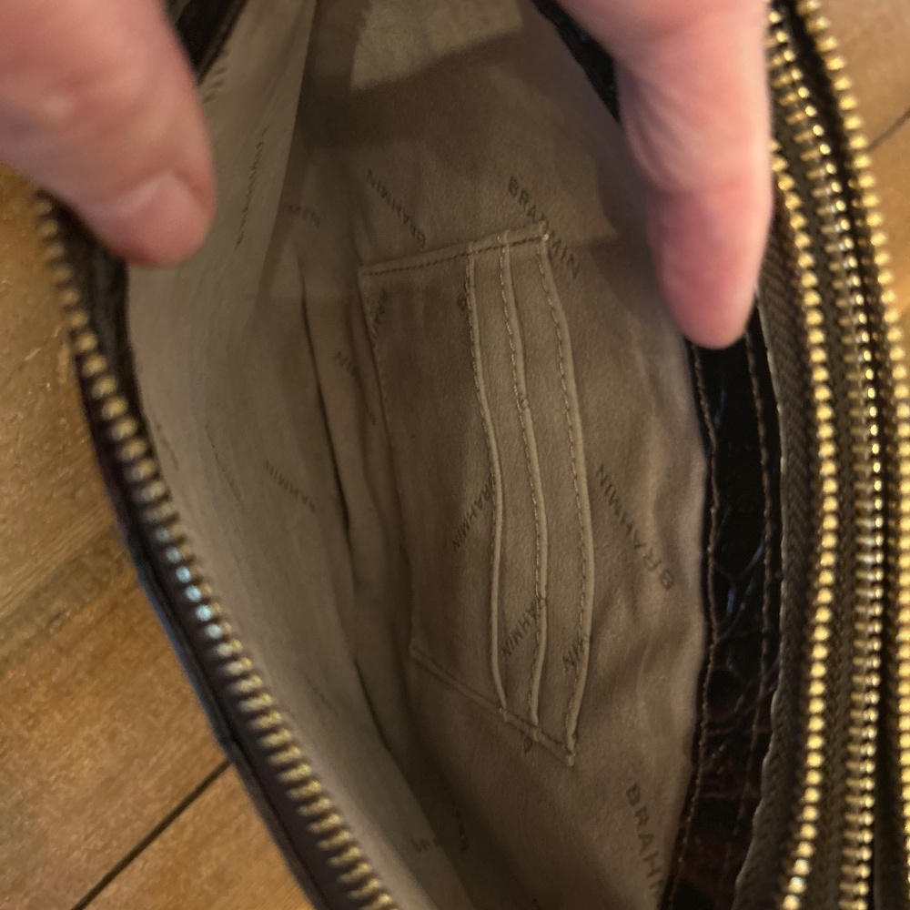 Brahmin Croc Embossed Leather Crossbody - Espresso/Black - Gold Hardware - Picture 6 of 7